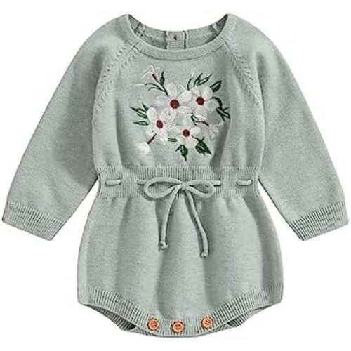 ZAXARRA Baby Girl Sweater Romper Baby Girl Knit Sweater Embroidery Flower Sweatshirt Romper Infant Fall Clothes