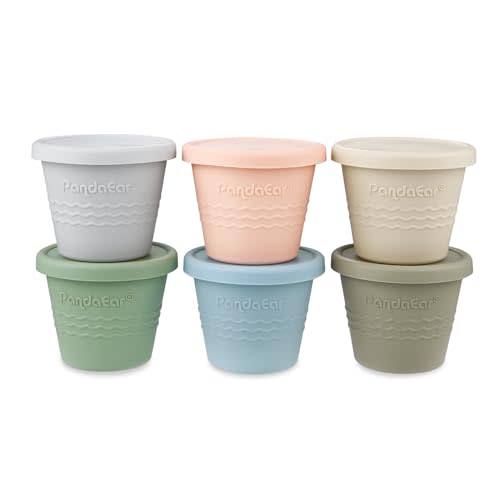 PandaEar 6 Pack Silicone Baby Food Storage Containers, 4 oz Small Food Containers with Lids, Reusable Baby Snack Containers for Kids Toddler, Homemade Baby Food Freezer Storage, Freezer Safe
