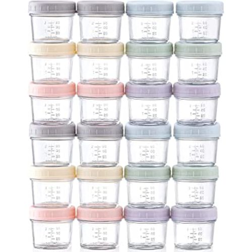 VITEVER 24-Pack Glass Baby Food Storage Containers - 4 oz Baby Food Storage Jars With Lids, Baby Food Maker, Microwave, Dishwasher & Freezer Safe