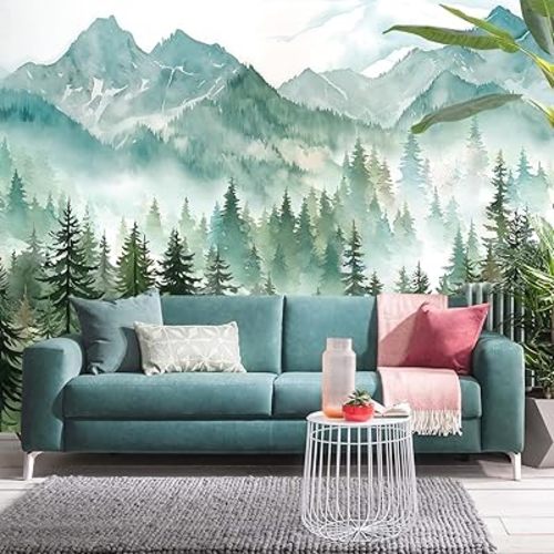 TOARTi Foggy Forest Wallpaper Green Forest Wall Mural for Living Room Mountain Tree Wallpaper Nature Landscape Wall Murals for Bedroom (Not Peel and Stick) 161"x109"