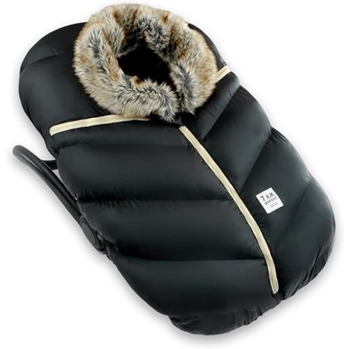 7AM Infant Car Seat Cover - Winter Puffy Cover with Center Zipper for Baby Boys & Girls, Lightweight, Windproof & Water-Repllent Outer Shell, Universal Fit for Infant Car Seat | (0-12M)
