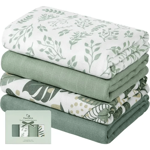 Yoofoss Muslin Swaddle Blankets, 4-Pack Receiving Blankets for Baby Boys and Girls, 47 x 47 Inches Baby Blanket Neutral Swaddle Wrap 70% Rayon from Bamboo and 30% Cotton