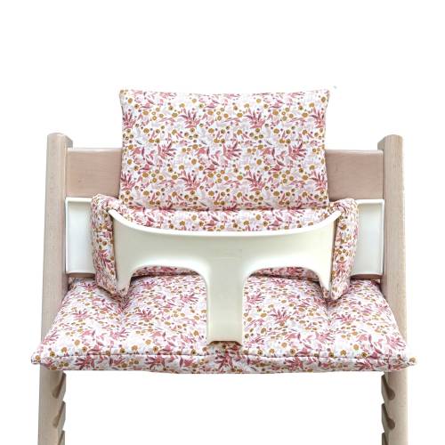 WIPE-CLEAN Cushion Set compatible with / only fits on the Tripp Trapp high chair by Stokke - Flower meadow Pink COATED