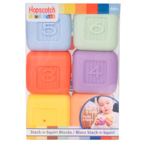 Hopscotch Lane Stack-n-Squirt Blocks - 6 Pack Soft Plastic Bath Squirters, Baby & Toddler 6+ Months