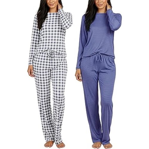 Real Essentials 2 Pack: Women's Comfy Pajama Sets - Short & Long Sleeve Ladies Loungewear Sleepwear PJs (Available In Plus)