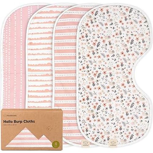 KeaBabies 4-Pack Baby Burp Cloths Baby Girl, Boy - Organic Cotton Burp Cloth, Extra Large, Absorbent, Soft Burping Cloths & Bibs Set for Babies, Newborn Burp Clothes, Thick Burp Rags (Sweet Charm)