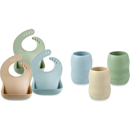 PandaEar Set of 3 Cute Silicone Bib & Baby Cup
