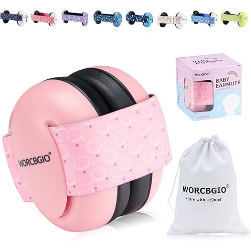 Infant Ear Protection Headphones with Adjustable Elastic Headband&Comfortable White Muffs Baby Earmuff Helps Sleep Well & Reduce Noise (Donut,Pink
