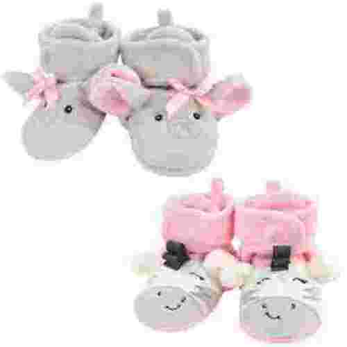 Hudson Baby Infant Girl Cozy Fleece Booties, Elephant Zebra, 0-6 Months