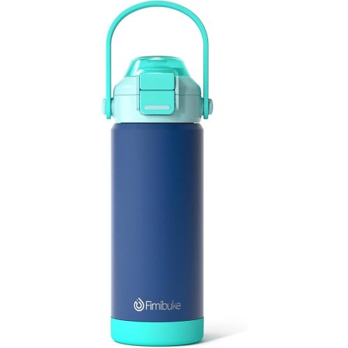 Fimibuke Kids Insulated Water Bottle with Pop-Open Straw & Spout 2-in-1 Lid, 18oz Leak Proof 18/8 Stainless Steel Vacuum Tumbler, BPA-Free Kids Cup For Travel School Boys Girls Toddler 1Pack,Navy Blue