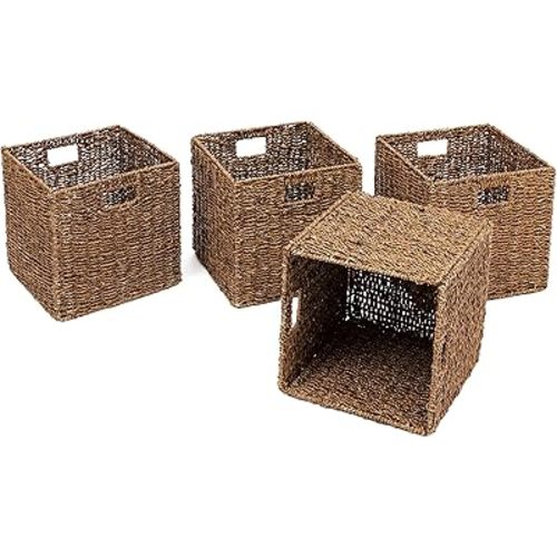 Foldable Storage Basket with Iron Wire Frame By Trademark Innovations (Set of 4)