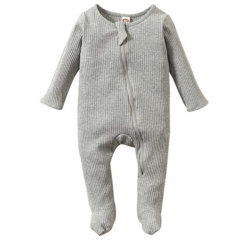 0-3M Newborn Baby Footie Pajamas Zipper Front Infant Cotton One-piece Sleeper Pjs Newborn Footed Sleep Play