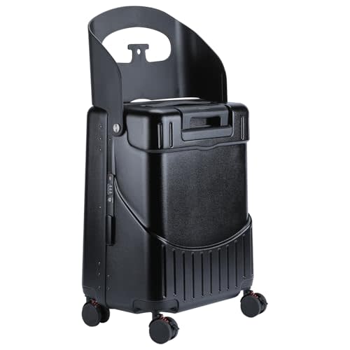 MRPLUM Ride On Luggage with Seat for Kids&Adults with Seat Belt,Hard Shell Lightweight Rolling Spinner Wheels Travel Luggage with TSA Lock, 20 inch,Black
