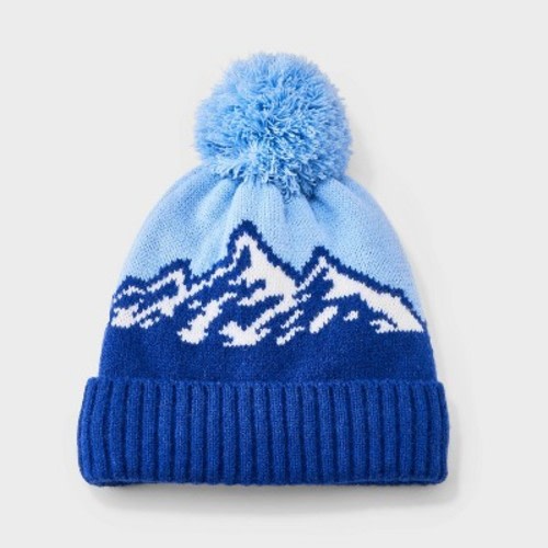 Toddler Boys' Mountainscape Striped Beanie - Cat & Jack™ Blue 2T-5T
