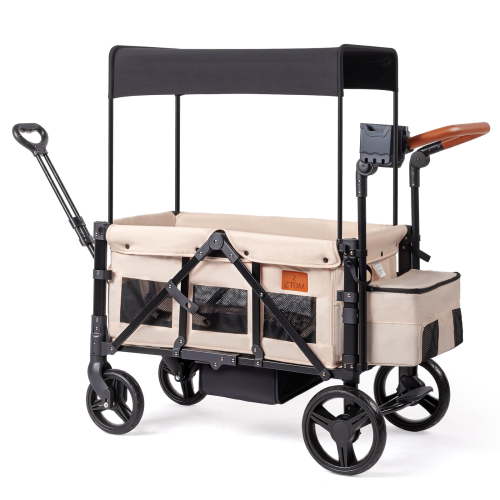 Matladin Wagon Stroller for 2 Kids, All-Terrain Wagon for Kids with Footwell, Canopy, Adjustable Handle & Pull Bar for Infants, Parent Organizer