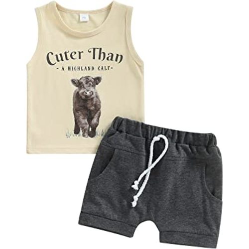 AEEMCEM Western Baby Boy Summer Clothes Cow Sleeveless Tank Top Vest Shorts Set Cute Cowboy Outfit