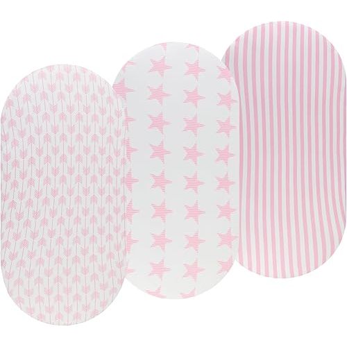 Onacosht Pink Bassinet Fitted Sheets 3 Pack for Baby Girl, Stretchy Soft Knitted Baby Sheet Set Universal for Oval Rectangle and Hourglass Bassinet Mattress, Arrow Star Stripe Printing