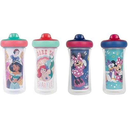 Disney Princess and Minnie Mouse Insulated Sippy Cups with Hard Spouts, Silicone Valves, Drop Guards - 9oz 2 Count