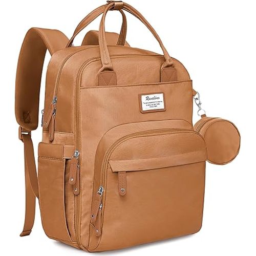RUVALINO Diaper Bag Backpack-Multifunction Baby Travel Bag with Changing pad, Insulated Bottle Holders & Pacifier Case, Large Capacity, Waterproof, Dark Brown