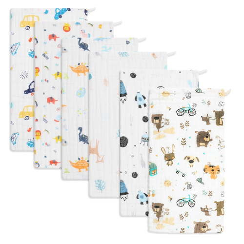 6 Pack Muslin Burp Cloths Baby Burp Clothes for Boy Girls 100% Cotton Large 20''X10'' 6 Layers Thicken Super Soft Absorbent