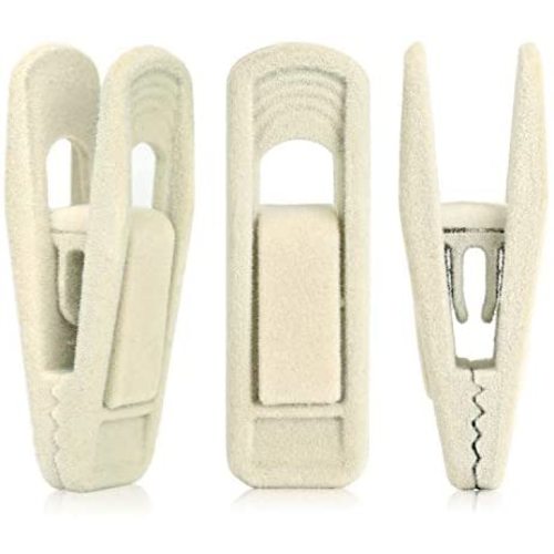 Tinfol Velvet Hangers Clips, 24 Pack Beige Pants Velvet Clips, Clothes Hanger Clip, Strong Finger Flocked Clips Perfect for Use with Slim-line Clothes Velvet Hangers