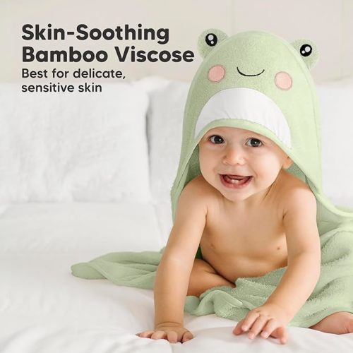KeaBabies Hooded Baby Towel for Newborn (Frog)