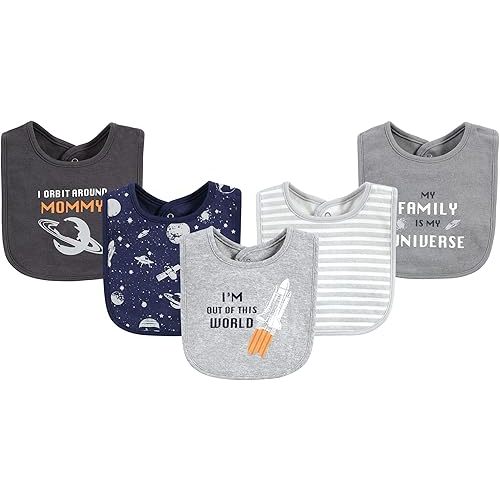 Hudson Baby Unisex Baby Cotton Bibs, Outer Space, One Size