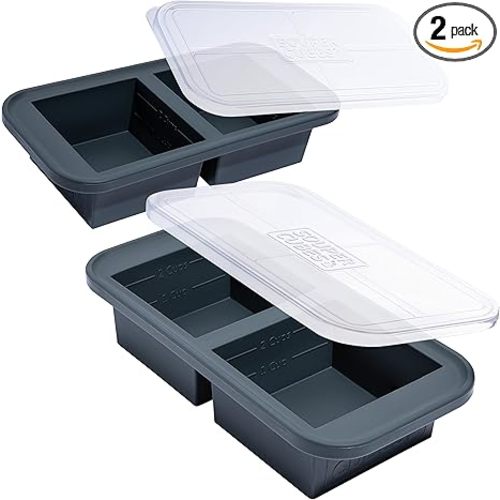Souper Cubes 2 Cup Silicone Freezer Molds with Lids – Soup Cubes for Freezing Lasagna, Leftovers, Soups, Sauces, Casseroles, Meal Prep Meals and More – Charcoal 2-Pack