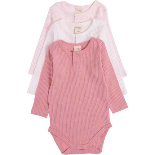 Babies' 3 Pack Organic Cotton Rib Long Sleeve Bodysuits