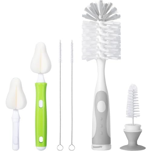 Baby Bottle Brush Kit with Suction Base, Hidden Cleaner & Sponge, Gray