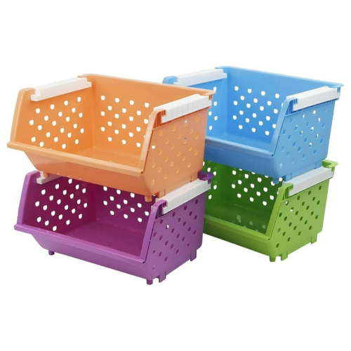 Stackable Storage Bins for Pantry, 4-Pack Open Front Stacking Basket Bin, Muti-Purpose Organizer for Vegetable Fruit