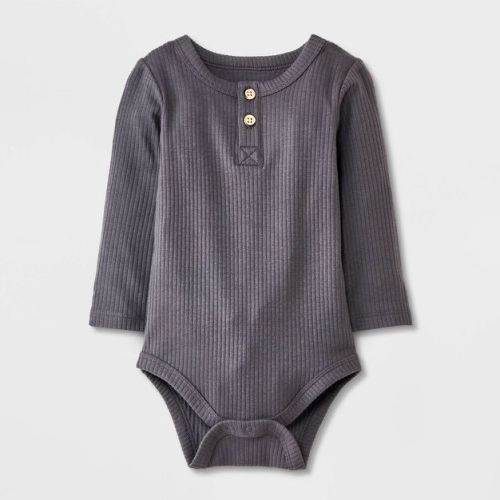 Baby Long Sleeve Henley Bodysuit - Cat & Jack™ Gray 3-6m