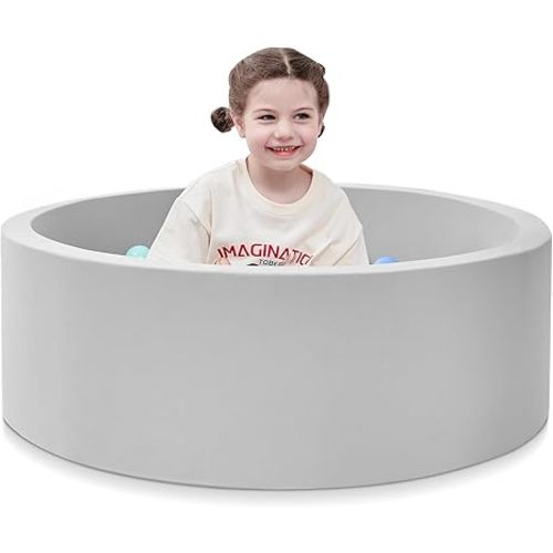 Foam Ball Pit, 35.4"x 11.8" Ball Pits for Toddlers, Soft Round Kiddie Baby Playpen Ball Pool for Kids, Ideal Gift for Babies Indoor and Outdoor Game, Grey, (Balls not Included)