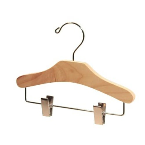 10" Baby's Wooden Hanger with Chrome Pant Clips