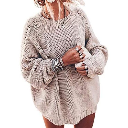 Ugerlov Women's Oversized Sweaters Batwing Sleeve Mock Neck Jumper Tops Chunky Knit Pullover Sweater