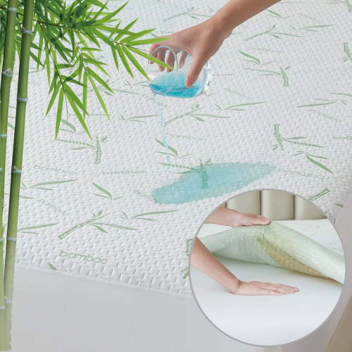 L'AGRATY Bamboo Waterproof Mattress Protector Queen Size, Cooling Mattress Cover Breathable Ultra Soft, Mattress Pad Noiseless Washable for Pets Kids Adults White
