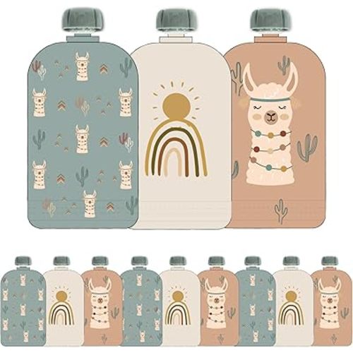Hippypotamus Reusable Baby Food Pouches for Toddlers - BPA Free Food Grade - Dishwasher & Freezer Safe - Baby Food Containers - Refillable Squeeze Pouch for Applesauce & Yogurt - 12 Pack (Llamas)