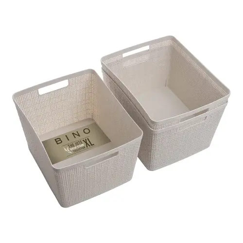 BINO Woven Plastic Basket | Large (Natural), 3-Pack | THE JUTE COLLECTION | Home Organization, Space-Saving Storage, Stylish Design | Plastic Storage Basket