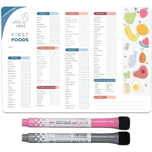 Nibble and Rest Baby's First Foods Tracker Fridge Magnet, Dry Erase Activity Poster, Daily Food Log, 101 Before One, Baby Food Chart/Checklist 25x35cm