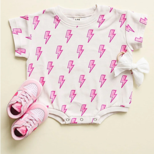 Short Sleeve Bubble Romper | Pink Bolts
