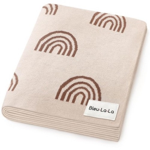 Bleu La La 100% Luxury Cotton Soft Knit Swaddle Baby Blanket for Blanket for Newborns and Infants Boys and Girls - Rainbow - Taupe