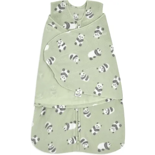 HALO Micro-Fleece Sleepsack Swaddle, 3-Way Adjustable Wearable Blanket, TOG 3.0, Cozy Pandas, Small, 3-6 Months