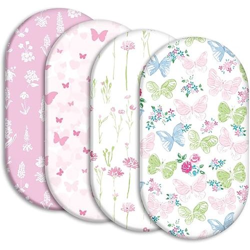 Gllquen Baby Bassinet Sheets 4 Pack, Breathable Cozy Fitted Mattress Sheet, Elastic Travel Crib Fashionable Floral Pattern, Standard Cradle Safe Sheets for Baby Boy Girls 32"X16" (Butterfly)
