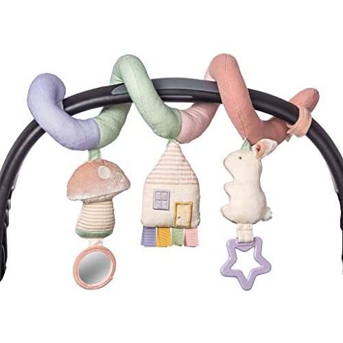 Itzy Ritzy Spiral Car Seat & Stroller Activity Toy; Includes Dangling Ring, Mirror and Textured Ribbons; Pastel Rainbow