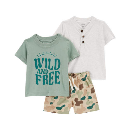 Baby 3-Piece Camo Little Short Set - 12M - Style,Grey/Green
