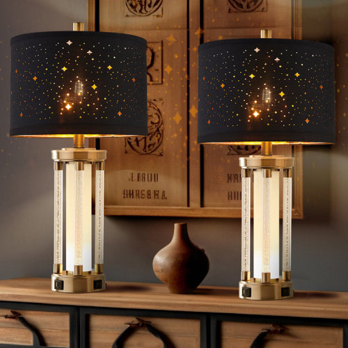 Ivy Bronx Hartlove 26" Crystal-Style Table Lamp Set With Night Light And USB Ports & Reviews | Wayfair