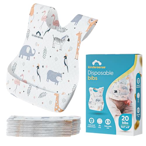 KinderSense® Disposable Baby Bibs for Feeding/Drooling – Travel Bibs for Baby | Absorbent + Leakproof Disposable Bibs Baby