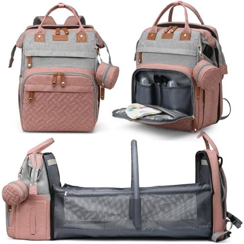 Diaper Bag Backpack with Changing Station, Large Diaper Bag For Boys And Girls, Multifunctional Waterproof Travel Diaper Backpack, Baby Bag with USB Charging Port for Moms Dads,pink