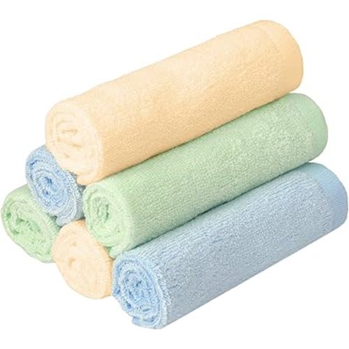 BESSLEE 6 Pack Baby Boy Washcloths Bulk for Newborn, Extra Soft Face Bath Towel for Toddler, Absorbent Kids Wash Rag for Body, 70% Rayon Derived from Bamboo, 30% Cotton, 10"x10", Blue/Green/Yellow