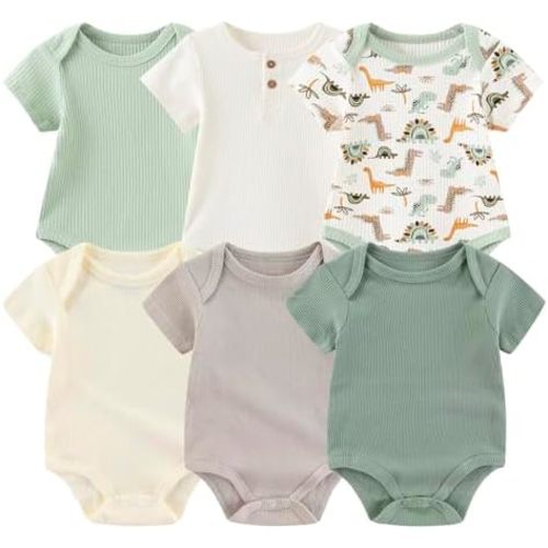 Newborn Baby Boy Girl Short Sleeve Bodysuits Cotton One-Piece Baby Clothes 6-Pack